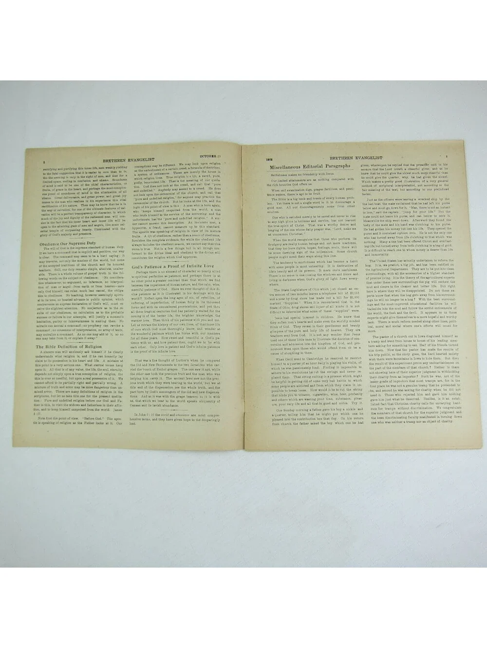 Brethren Evangelist Christian Newspaper Ashland Ohio Antique October 29th 1902